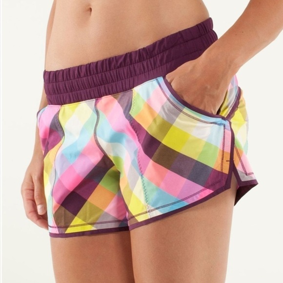 Lululemon Shake & Break Running Gym Shorts Sea Check Multi / Plum W7886S Lined - Picture 2 of 9